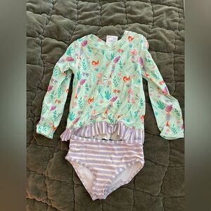 Ruffle Butts Kids Mermaid Print Swim Set
